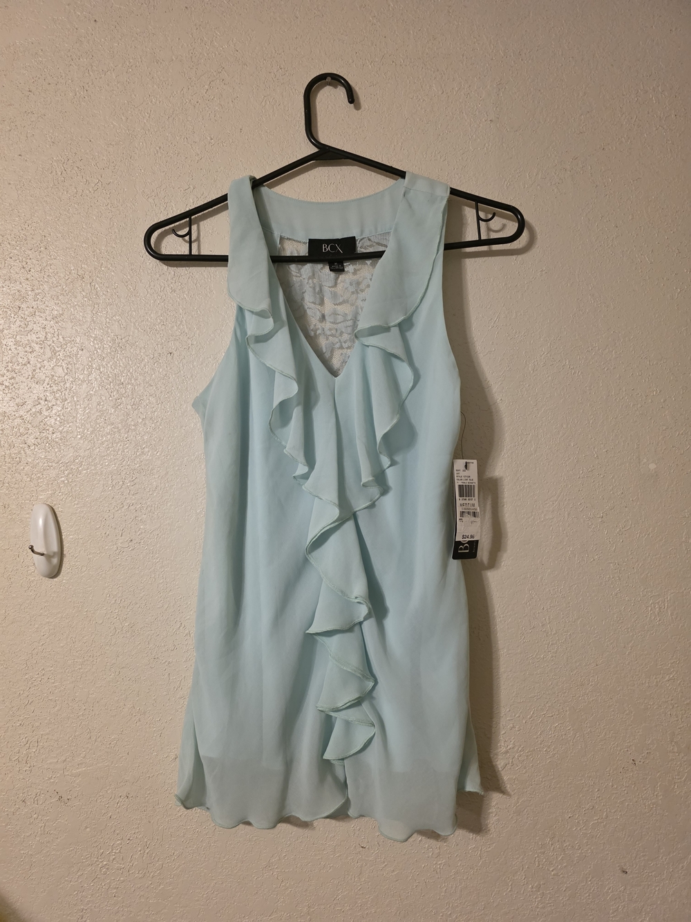 BCX Pale Blue Ruffle Front Sleeveless Camisole